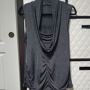 White House Black Market Charcoal Sparkle Draped Cowl Neck Tank